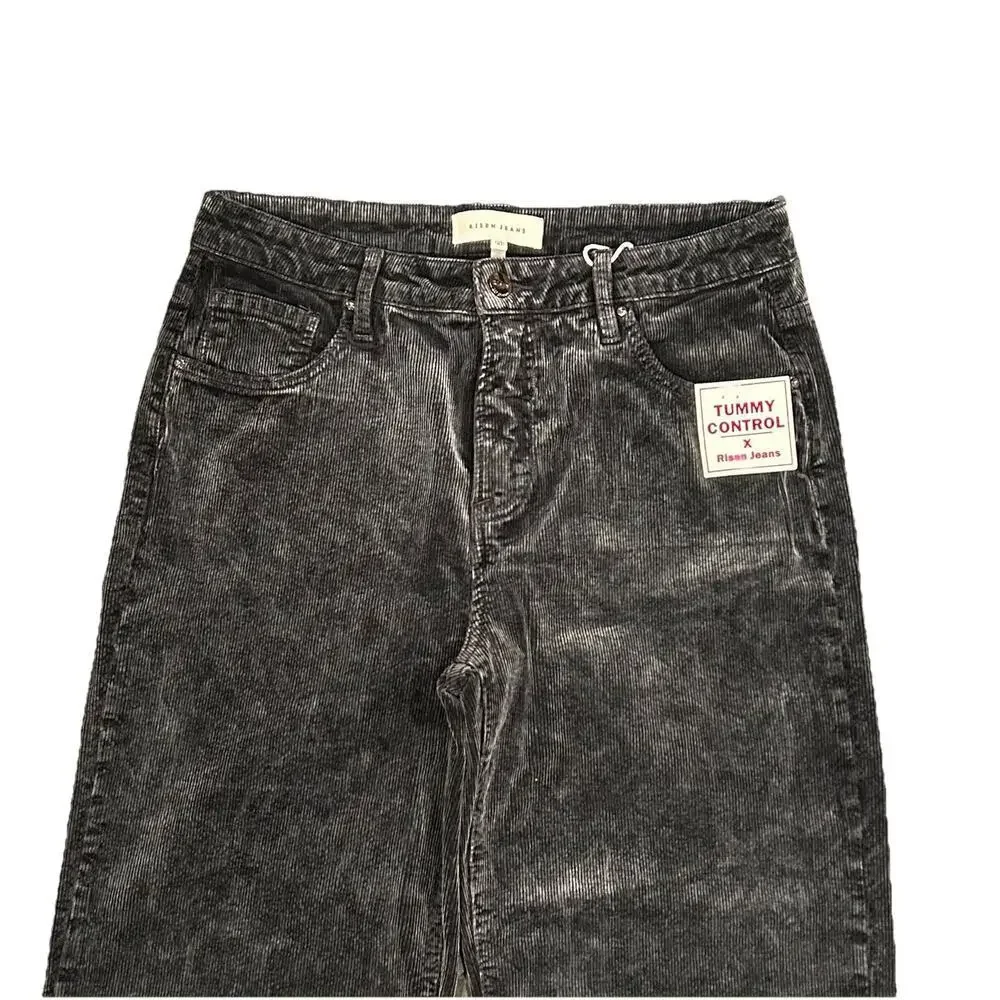 NWT Risen Mid-Rise Tummy Control Straight Leg Corduroy Pants Womens 13/31 Black